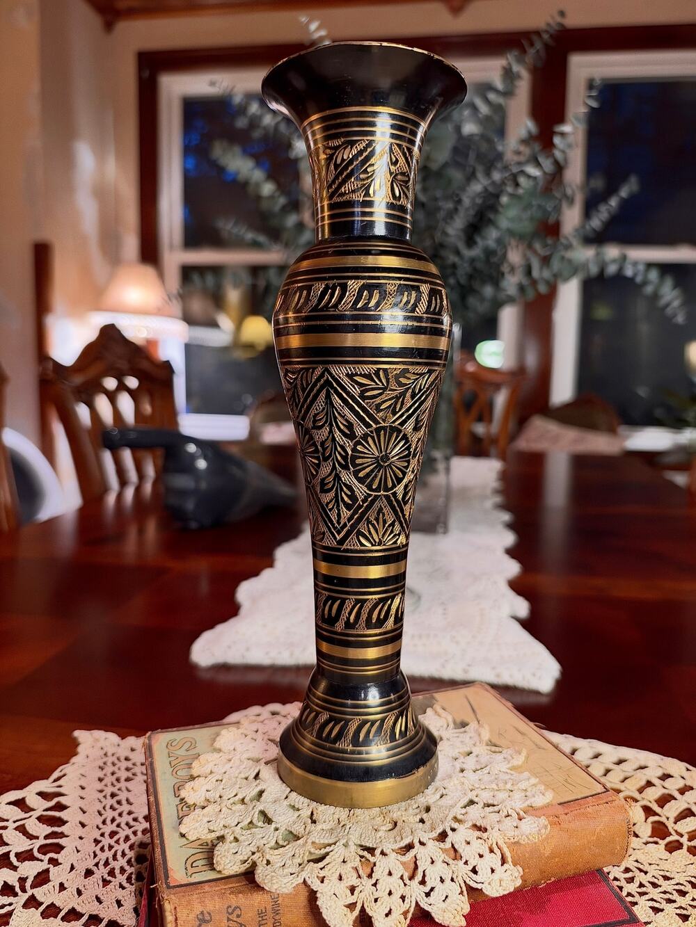 Vintage Brass and Black Vase